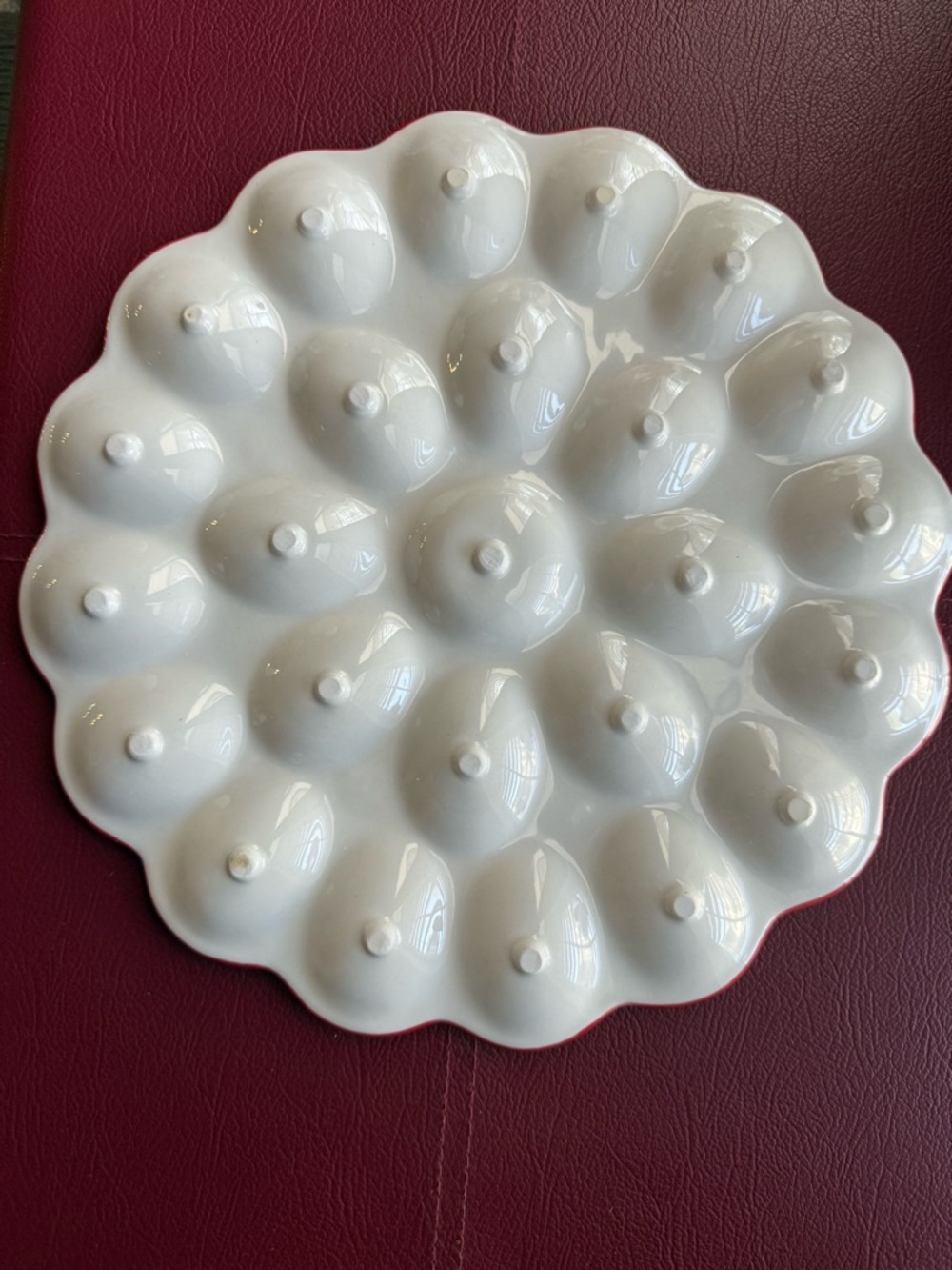 Grasslands Road Ceramic Deviled Egg Platter Titled Petals Vintage Red Orange EC - Picture 4 of 6